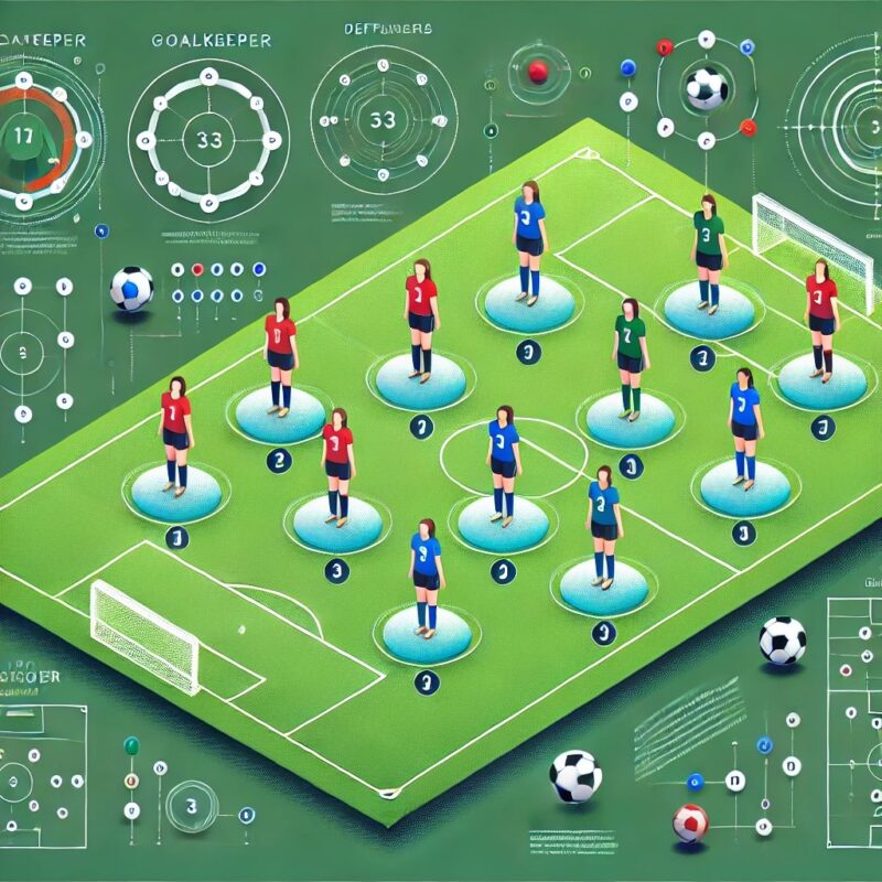 Schema formazione calcio femminile, UEFA Nations League Donne, campo verde, giocatrici rappresentate da cerchi colorati e numerati.
