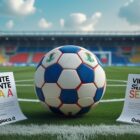 Quote Vincente Serie A in una Scena in uno stadio di calcio con un pallone al centro su un campo erboso, affiancato da due fogli inclinati con la scritta "VINCENTE SERIE A" che rappresenta le Quote Vincente Serie A