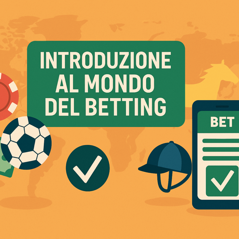Illustrazione digitale stilizzata che rappresenta l'introduzione al mondo delle scommesse, con elementi grafici di sport e giochi d'azzardo.
