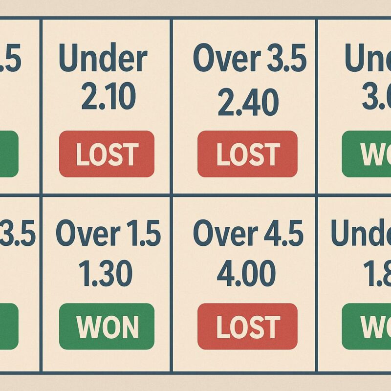 Grafica che spiega over 2.5 significato in una schedina virtuale con quote over/under, evidenziate in verde per le scommesse vincenti e in rosso per le perdenti.