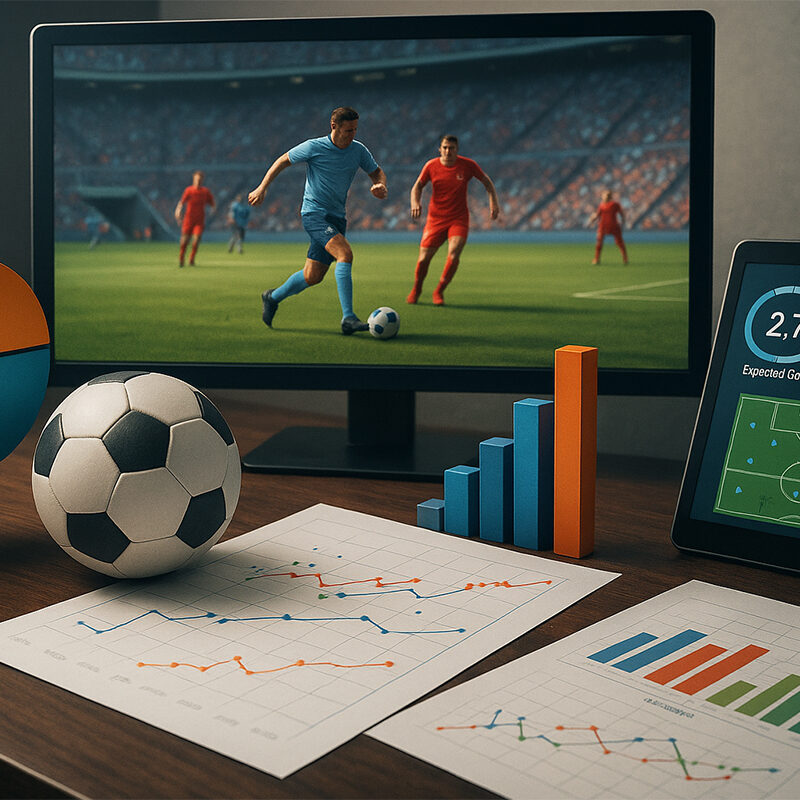 Grafici statistici e dati su possesso palla, expected goals e tiri totali per analisi avanzata nel calcio e scommesse sportive.