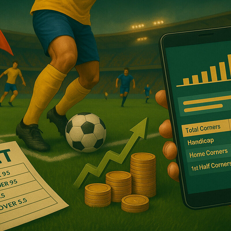 Giocatore pronto a battere un calcio d’angolo in uno stadio affollato, simbolo del corner betting e delle scommesse sui calci d’angolo.