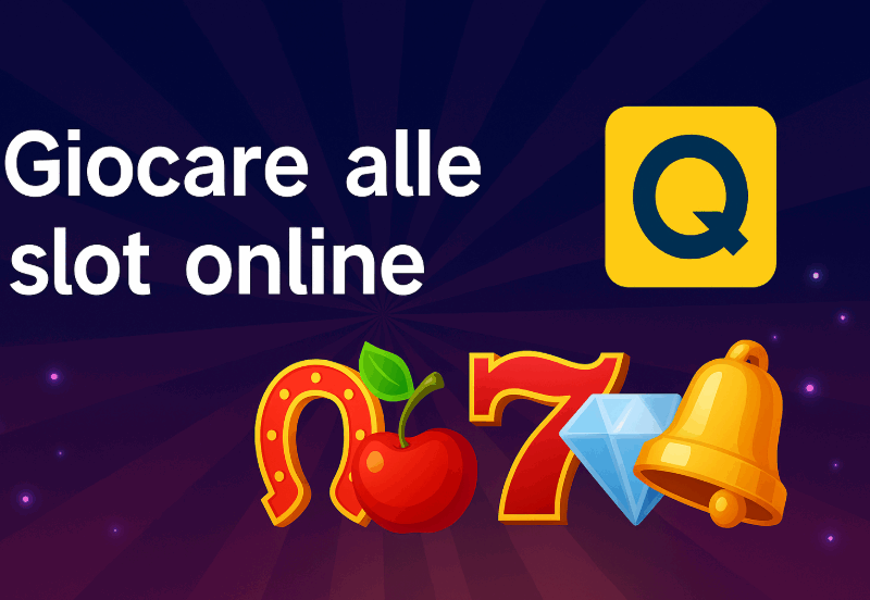 Logo Quigioco.it con simboli classici delle slot come 7 rosso, diamante, campana e ciliegie su sfondo blu-viola, stile casinò digitale per Giocare alle slot online
