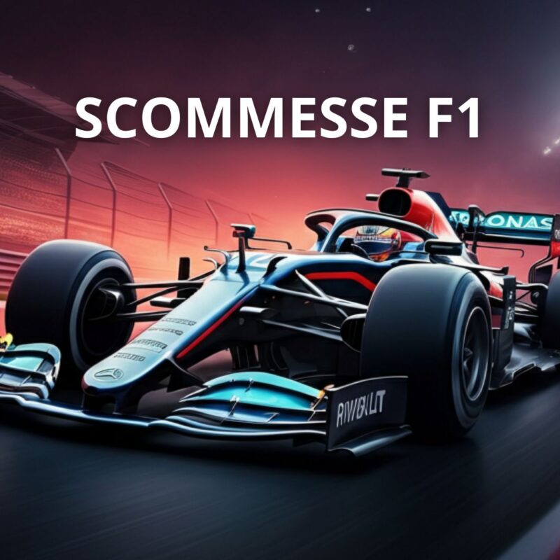 Monoposto di Formula 1 su un circuito notturno illuminato, simbolo di velocità e adrenalina, ideale per Scommesse F1.