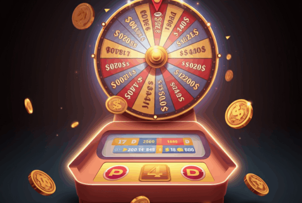 Ruota colorata e segmentata con premi visibili, progettata per rappresentare l'energia e il divertimento dell'esperienza online della ruota della fortuna.
