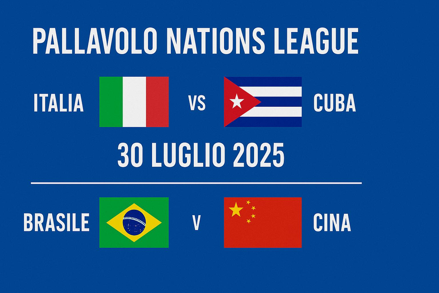 Pallavolo Nations League: Italia-Cuba e Brasile-Cina