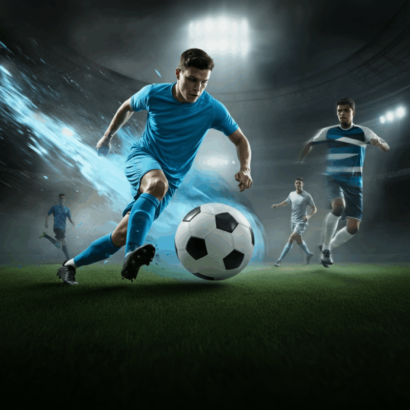 Come gioca Juric: Un campo da calcio visto dall'alto con giocatori in azione e un pallone al centro, il tutto in un'atmosfera energica e dinamica.