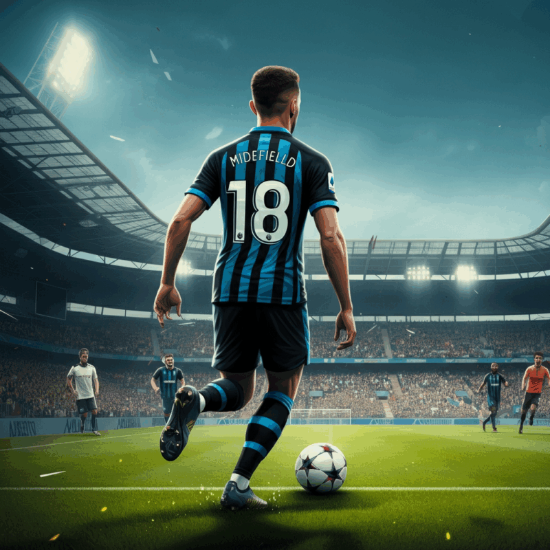 Come gioca Diouf, centrocampista dell'Inter, visto di spalle in azione durante una partita, indossa la maglia nerazzurra con nome e numero visibili, sullo sfondo uno stadio con tifosi che fanno il tifo