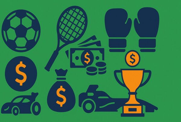 Infografica con icone sportive e simboli di denaro su sfondo verde, dedicata al tema dell’atleta più pagato al mondo.