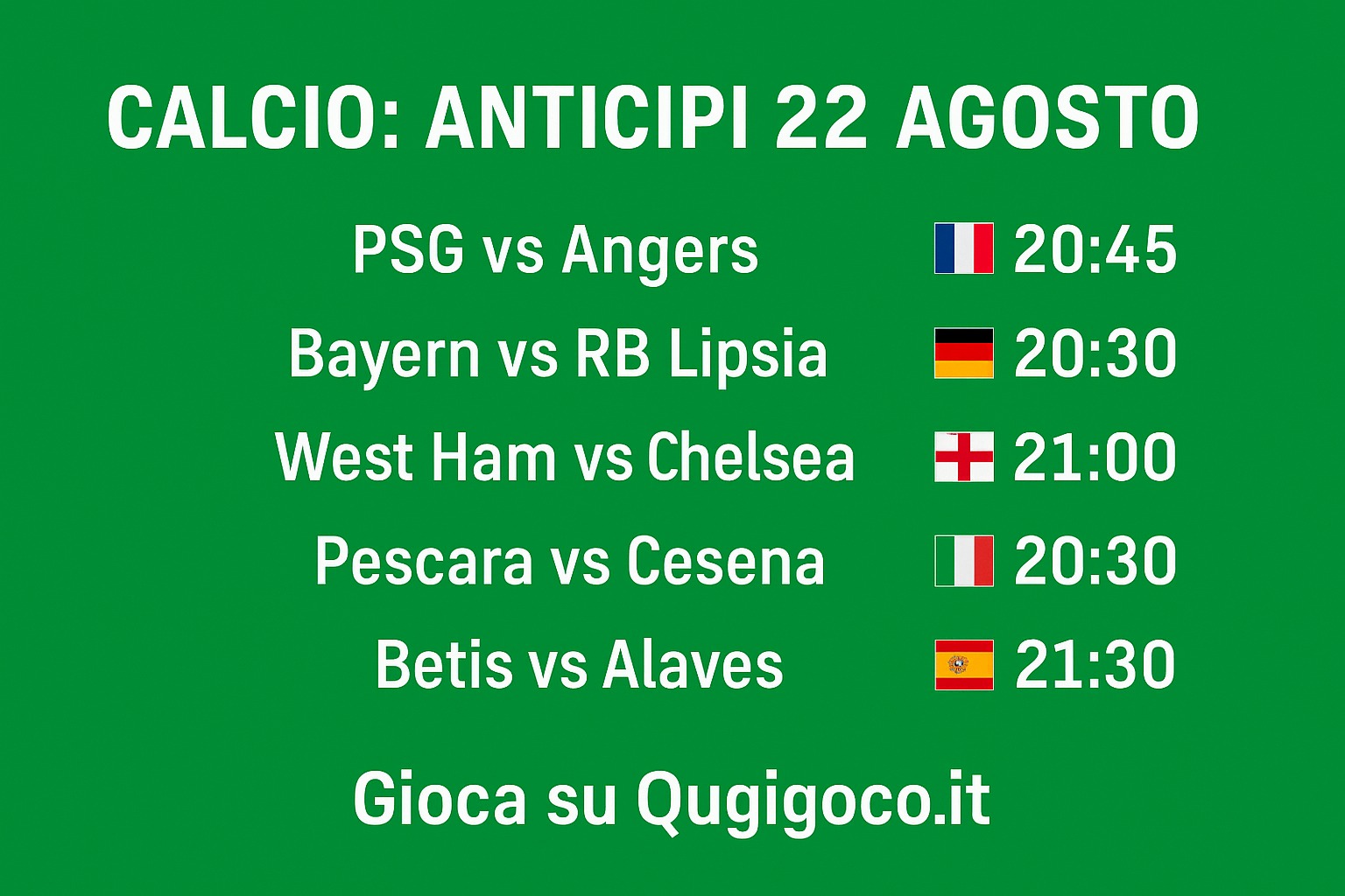 Calcio anticipi 22 agosto: partite in programma, orari, e favorite