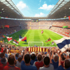 Stadio pieno di tifosi con il Calendario Serie B 2025/26 in evidenza sul tabellone.