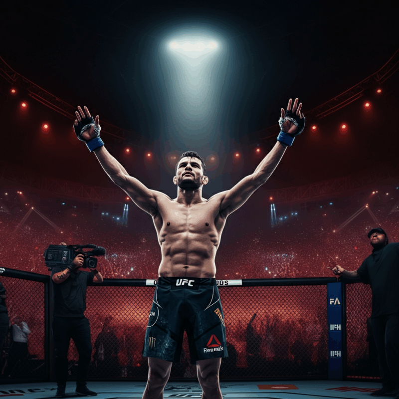 Un fighter UFC celebra la vittoria all'interno della gabbia ottagonale, simbolo di trionfo e rispetto del regolamento UFC.