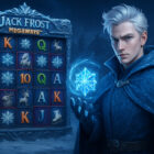 Illustrazione 3D iperrealistica di Megaways Jack Frost con il personaggio glaciale e i rulli della slot online a tema invernale con simboli ghiacciati.