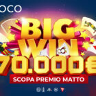 Vincita Scopa Premio Matto 70 mila euro con carte tradizionali italiane e monete d’oro su tavolo verde