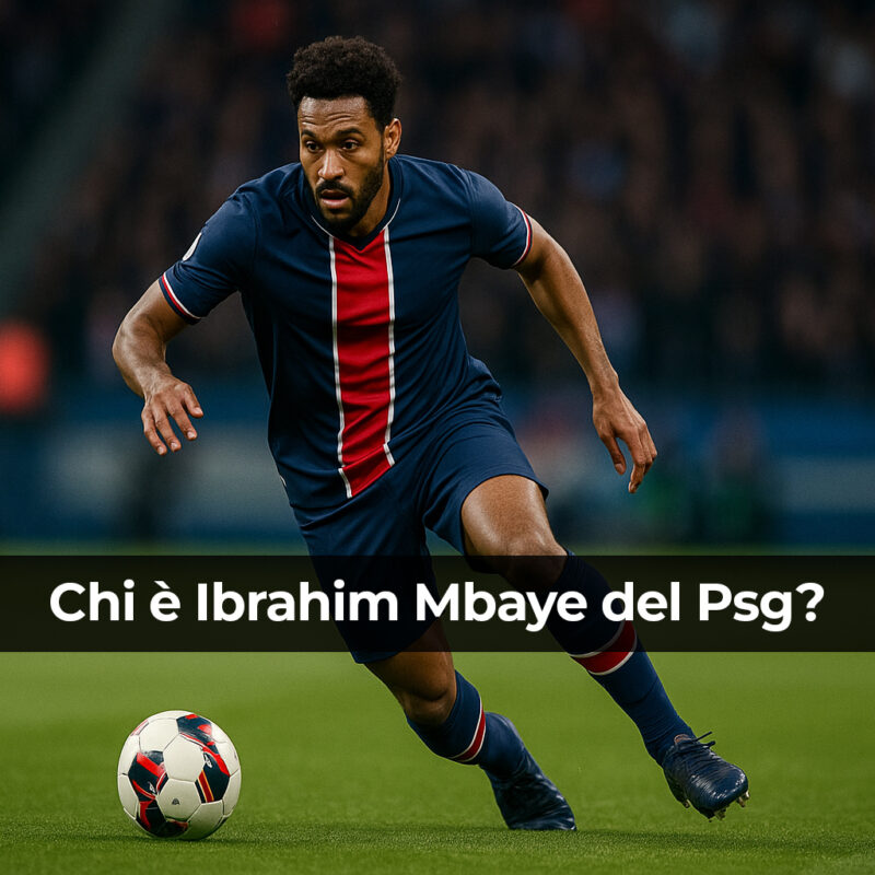 Calciatore in maglia blu e rossa simile a quella del PSG che effettua un dribbling in campo. Chi è Ibrahim Mbaye del Psg?