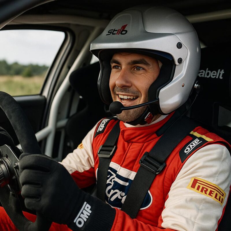 Pilota di rally al volante durante una gara, simbolo della passione e della competizione che animano la Classifica piloti rally.