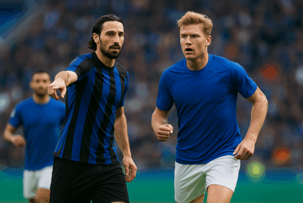 Giocatori di calcio in azione durante una partita di Serie A, simbolo della competizione e dei costi economici legati alla vittoria del campionato, tema: i costi dello scudetto.