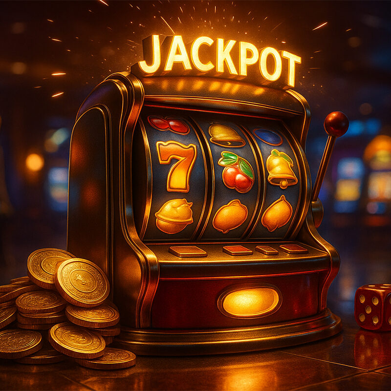 Slot online più redditizie del 2025 con RTP elevato: immagine realistica 3D di slot machine digitali luminose in un casinò moderno, simboli frutta, 7 e libri d’oro, atmosfera cinematografica.