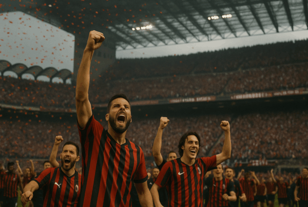 Giocatori e tifosi del Milan festeggiano una vittoria in Serie A, simbolo della storia vincente raccontata in Quanti scudetti ha vinto il Milan.