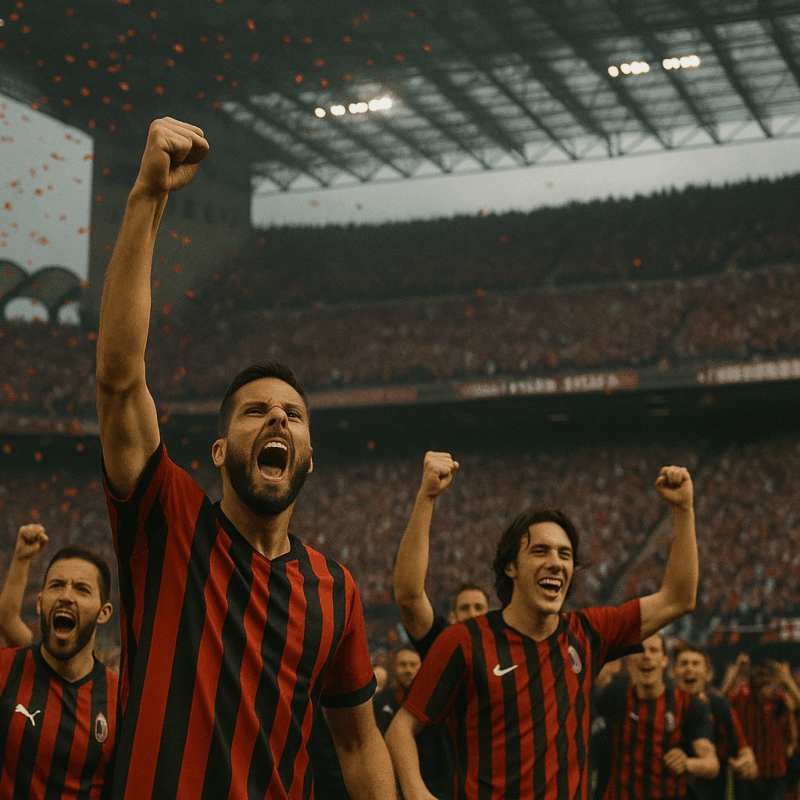 Giocatori e tifosi del Milan festeggiano una vittoria in Serie A, simbolo della storia vincente raccontata in Quanti scudetti ha vinto il Milan.