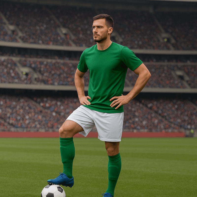 Calciatore di Serie B in campo al tramonto, simbolo dello sport professionistico e del tema Stipendio Calciatore Serie B.