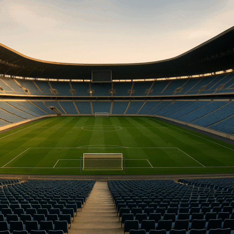 Stadio di calcio illuminato durante una partita decisiva, simbolo di come funzionano i Playoff e dell’atmosfera intensa delle sfide sportive.