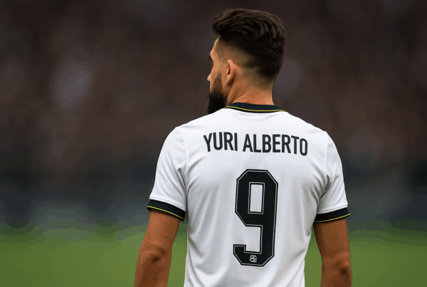 Chi è Yuri Alberto: immagine del calciatore brasiliano di spalle con la maglia numero 9 del Corinthians in formato 16:9.