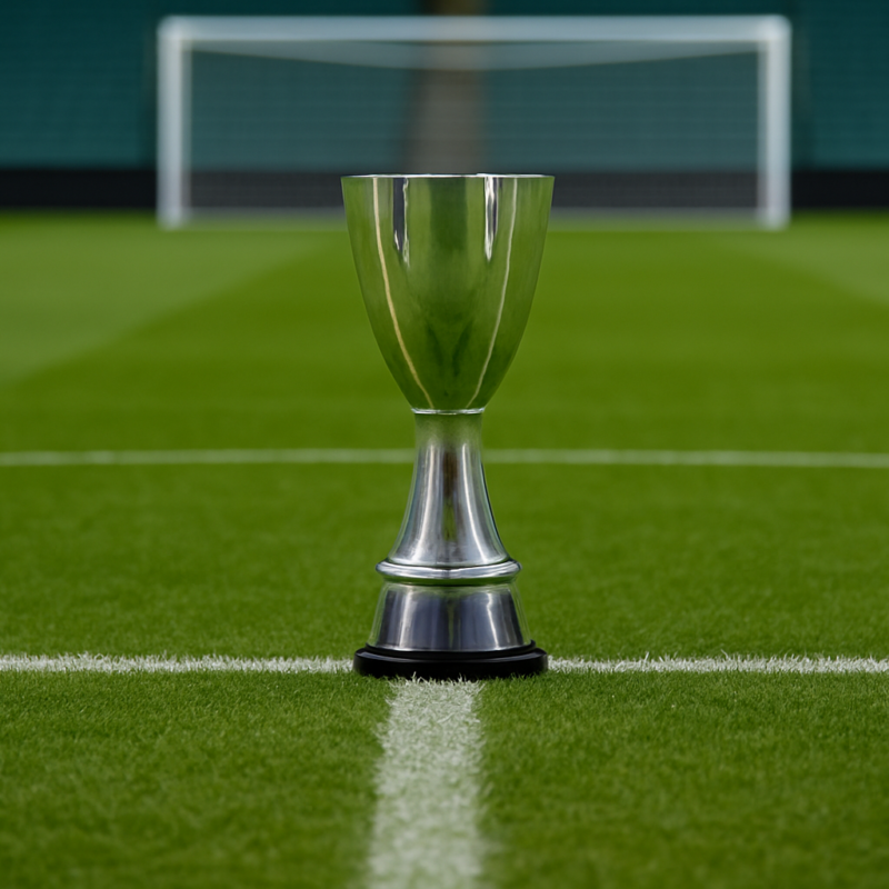 Chi partecipa alla Supercoppa Italiana: trofeo al centro del campo di calcio