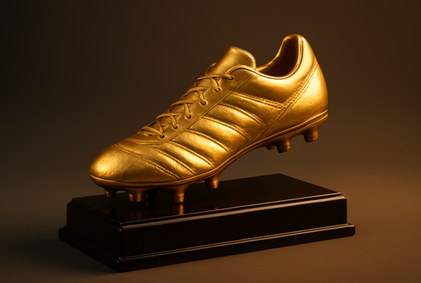 Classifica Scarpa d'oro: trofeo Scarpa d’Oro (Golden Shoe) su base nera, rendering 3D