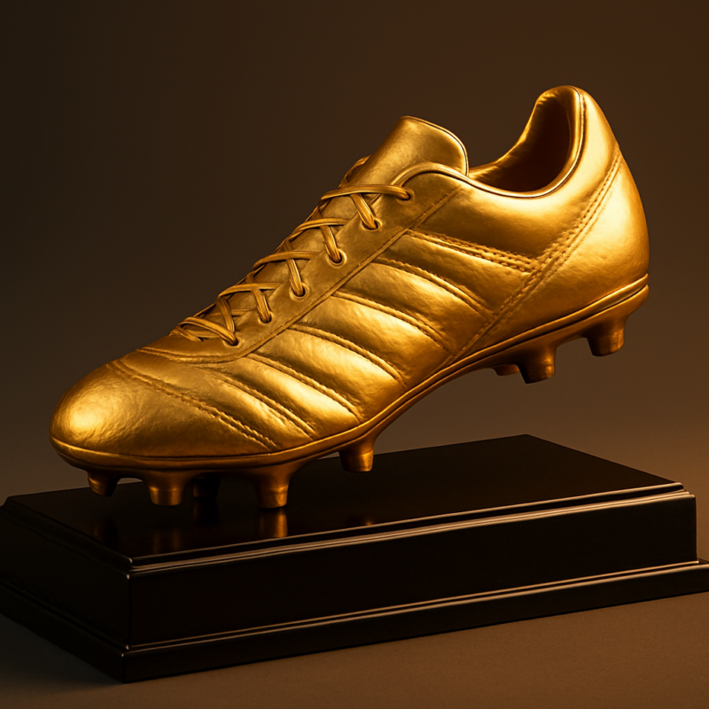 Classifica Scarpa d'oro: trofeo Scarpa d’Oro (Golden Shoe) su base nera, rendering 3D