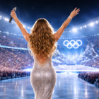 Mariah Carey inaugura le Olimpiadi invernali durante la cerimonia d’apertura di Milano-Cortina 2026 vista di spalle sul palco olimpico