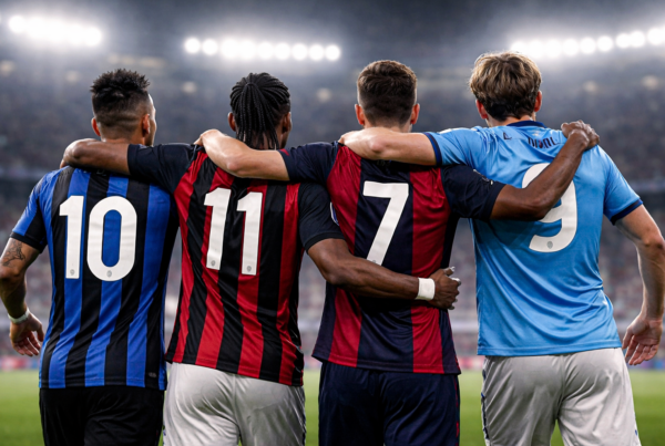 Miglior attacco della Serie A rappresentato da giocatori di spalle in campo durante una partita di calcio