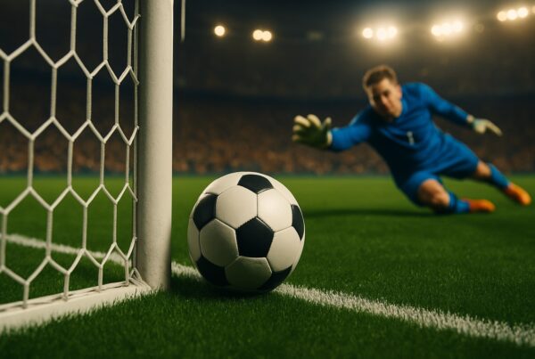 Pallone oltre la linea di porta con portiere che tenta il salvataggio dall’interno, immagine simbolo del caso Muntari gol e dei gol fantasma.