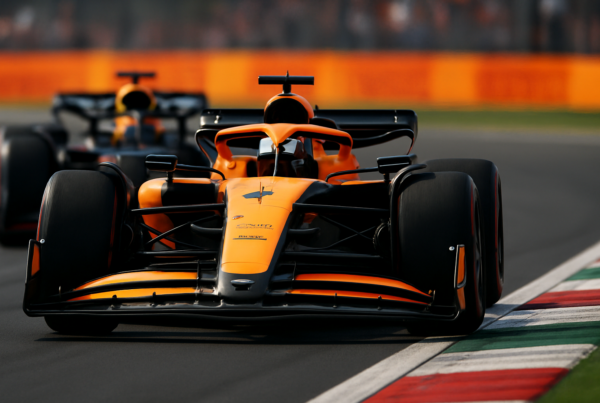 Quanto costa gareggiare in F1: due monoposto in pista durante un sorpasso ad alta velocità