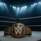 Quanto guadagnano i wrestler: cintura da campione al centro del ring illuminato da luci dell’arena