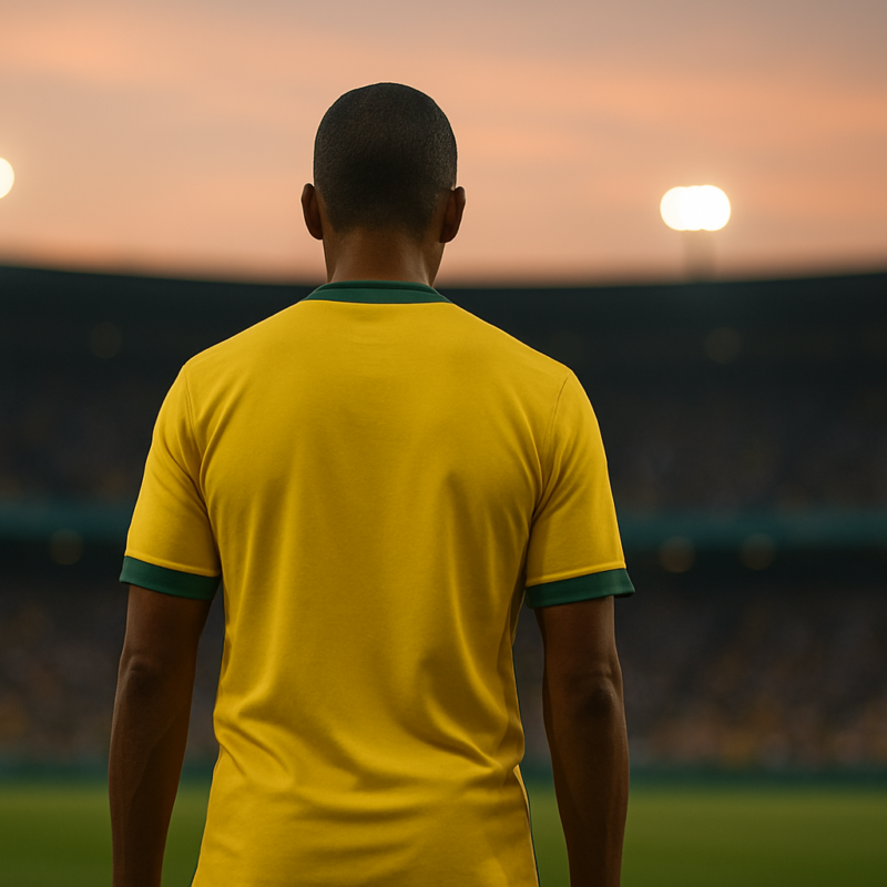 Ritiro di Fernandinho: calciatore di spalle in uno stadio al tramonto, senza loghi, atmosfera di fine carriera.