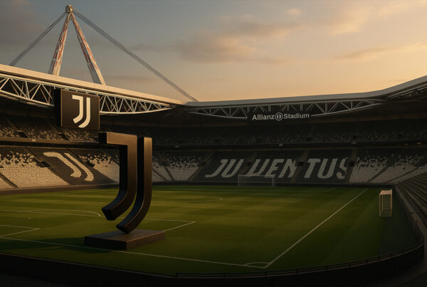 Allianz Stadium della Juventus in rendering 3D iperrealistico, simbolo del valore Juventus e degli asset infrastrutturali del club