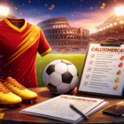 Calciomercato Roma 2026 con maglia giallorossa, pallone e documenti di trattativa allo stadio