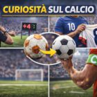 Illustrazione con arbitro che controlla l’orologio, cambio del pallone, scambio di maglie e fascia da capitano, simboli delle curiosità sul calcio.