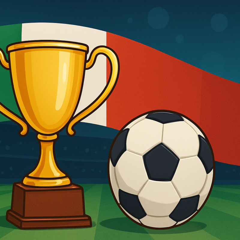 Record punti Serie A: trofeo dorato e pallone su campo da calcio con bandiera italiana sullo sfondo