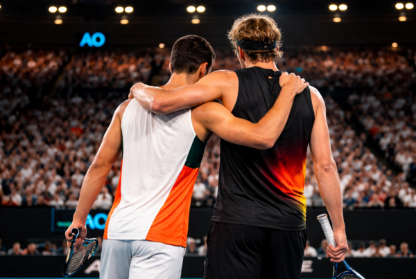 Alcaraz Zverev Australian Open: i due tennisti di spalle si abbracciano dopo la semifinale a Melbourne