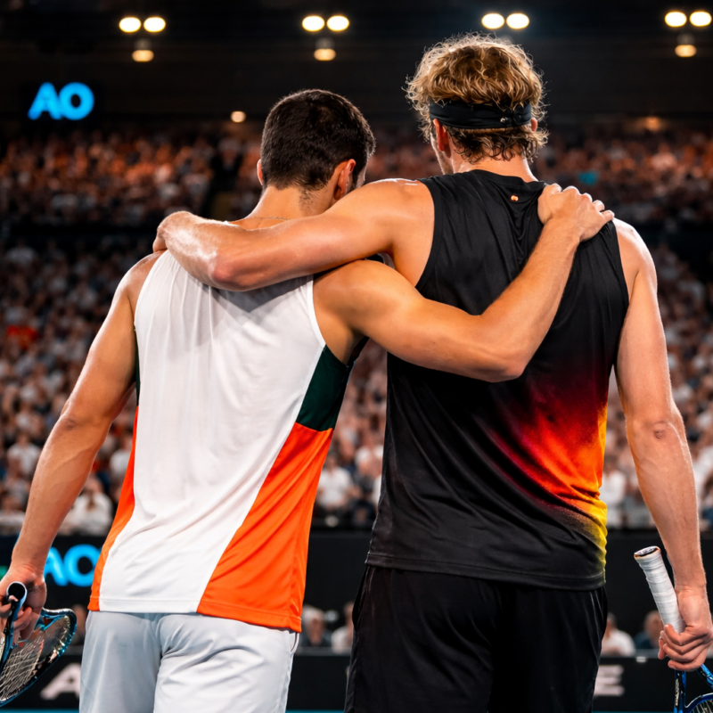 Alcaraz Zverev Australian Open: i due tennisti di spalle si abbracciano dopo la semifinale a Melbourne