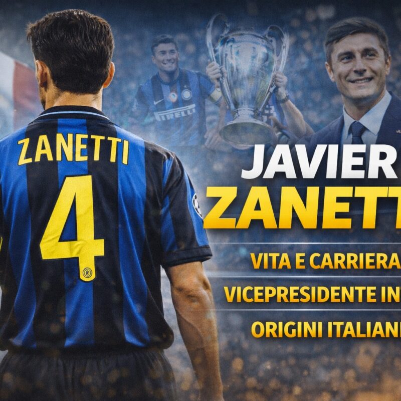 Javier Zanetti di spalle con la maglia nerazzurra numero 4, simbolo della storia e della carriera all’Inter.