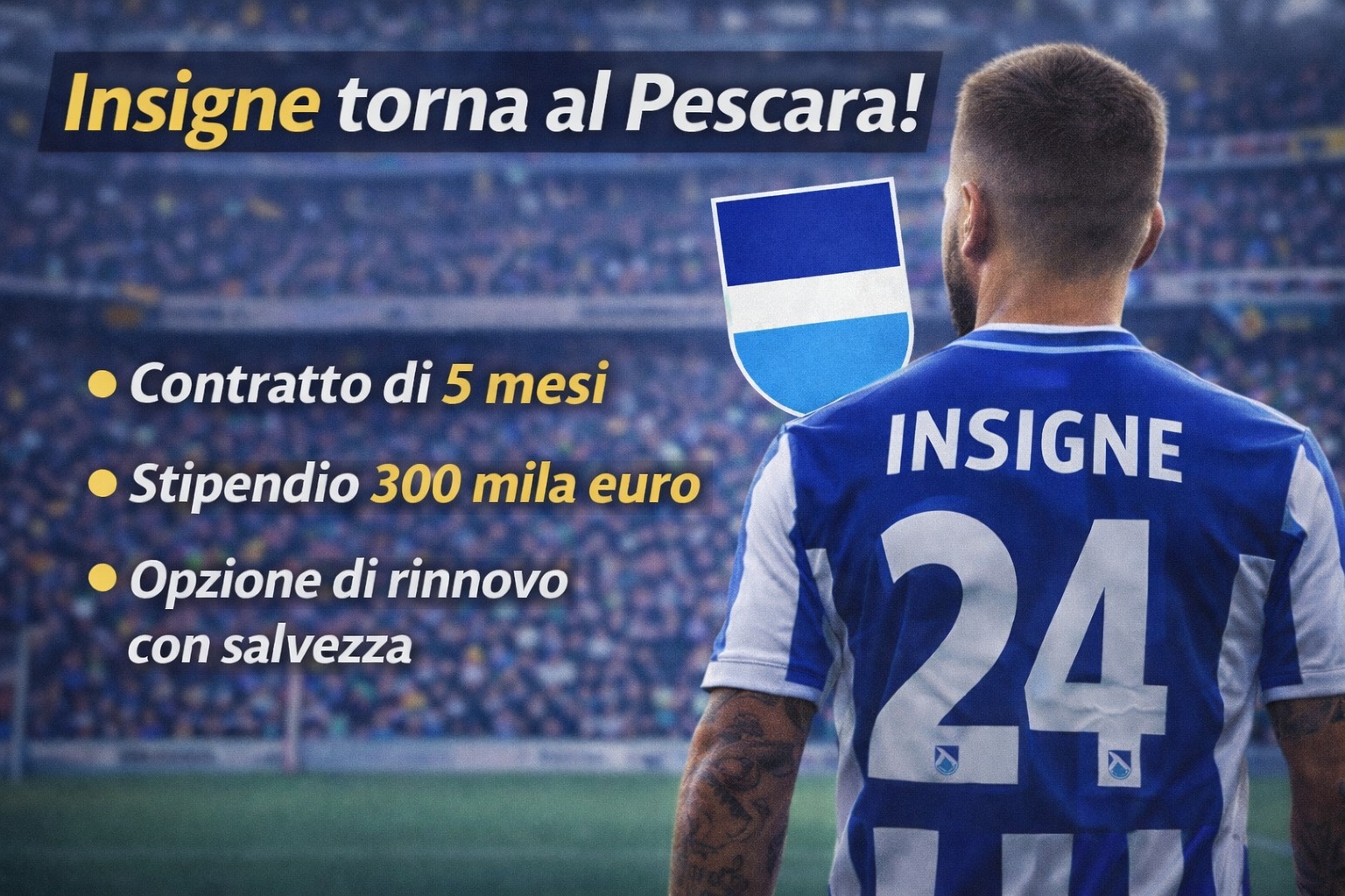 Insigne torna al Pescara: dove gioca ora e quanto guadagna