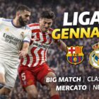 Liga gennaio con sfida tra Real Madrid e Atlético Madrid, big match, classifica e mercato invernale.