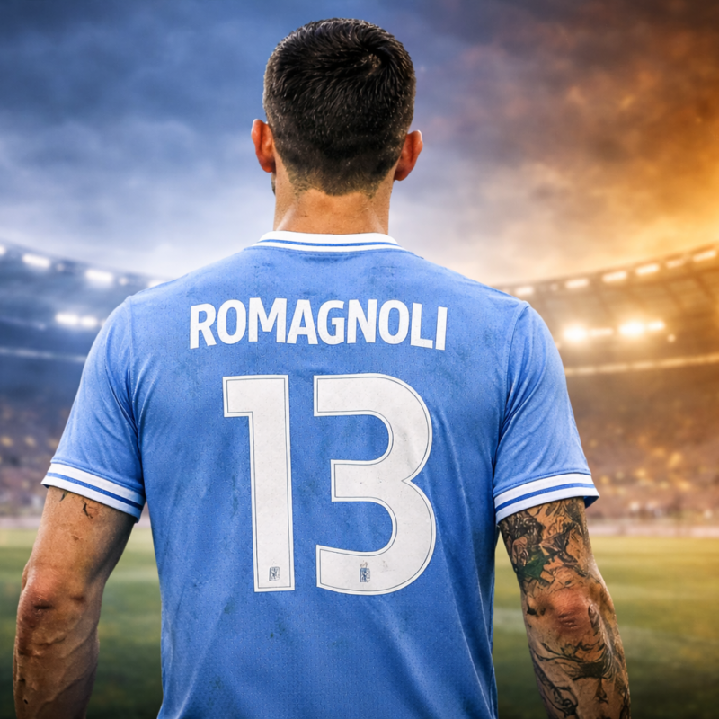 Perché la Lazio vende Romagnoli: il difensore visto di spalle allo stadio con la maglia biancoceleste