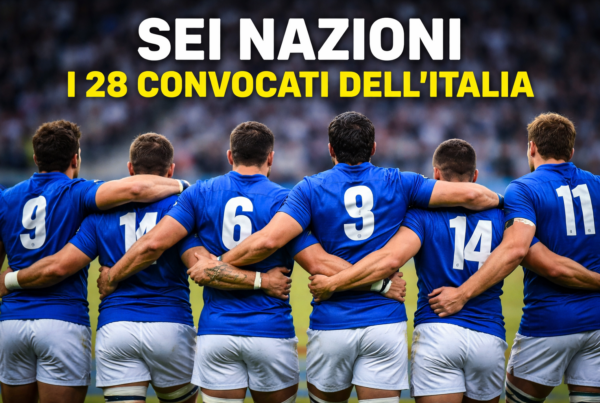 Sei Nazioni i 28 convocati dell'Italia: giocatori azzurri di spalle uniti in cerchio prima della partita