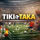 Grafica sul tiki taka: schema di passaggi, possesso palla e stadio, con figure che richiamano i grandi protagonisti simbolo di questo stile di gioco.