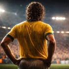 Gianfranco Zigoni visto di spalle in uno stadio illuminato, simbolo del talento ribelle del calcio italiano