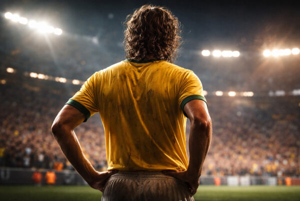 Gianfranco Zigoni visto di spalle in uno stadio illuminato, simbolo del talento ribelle del calcio italiano